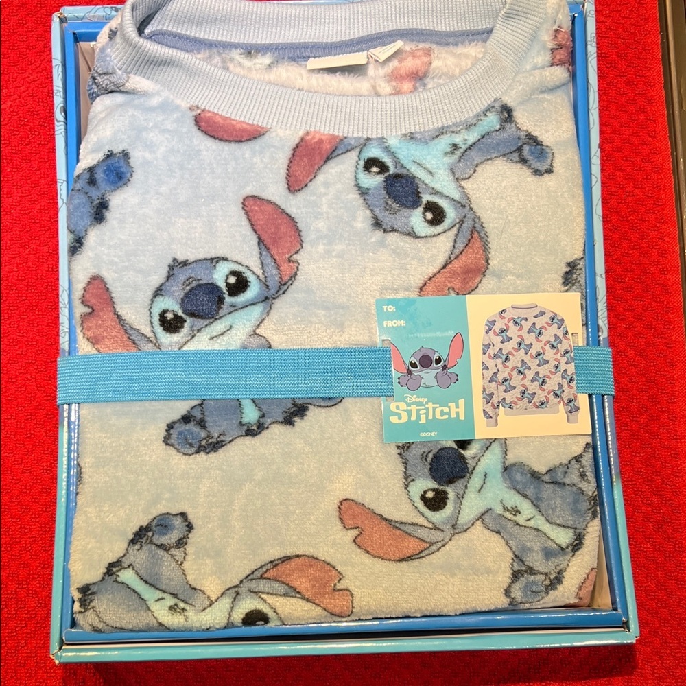 Disney Stitch Sweatshirt- Light Blue and Coral Sz L